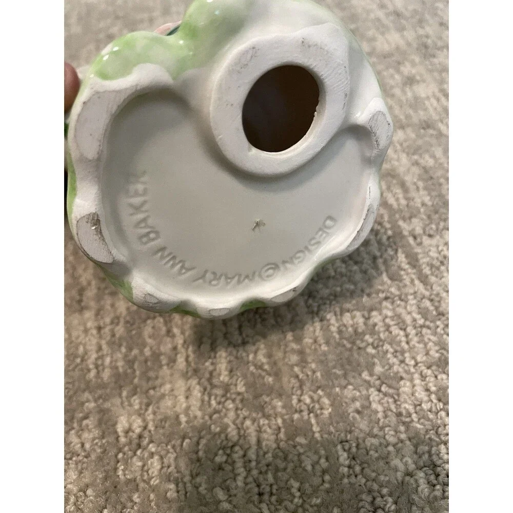 Mary Ann Baker Frog Figural Glazed Ceramic Taper Candle Holders Pair